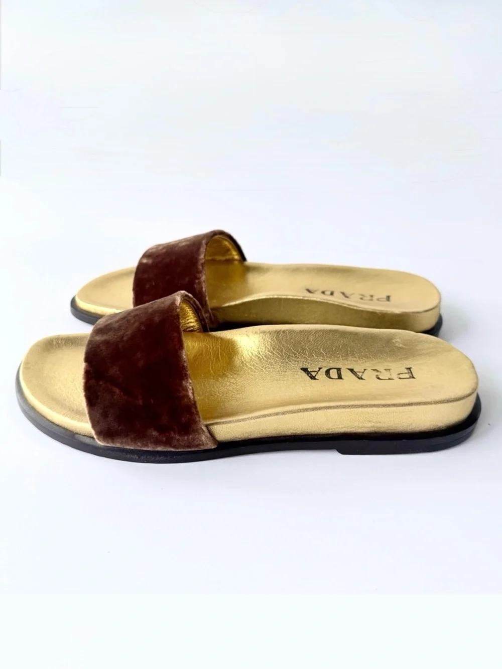 Prada Velvet Slide Sandals in Brown & Gold Size 36 - Picture 6 of 15